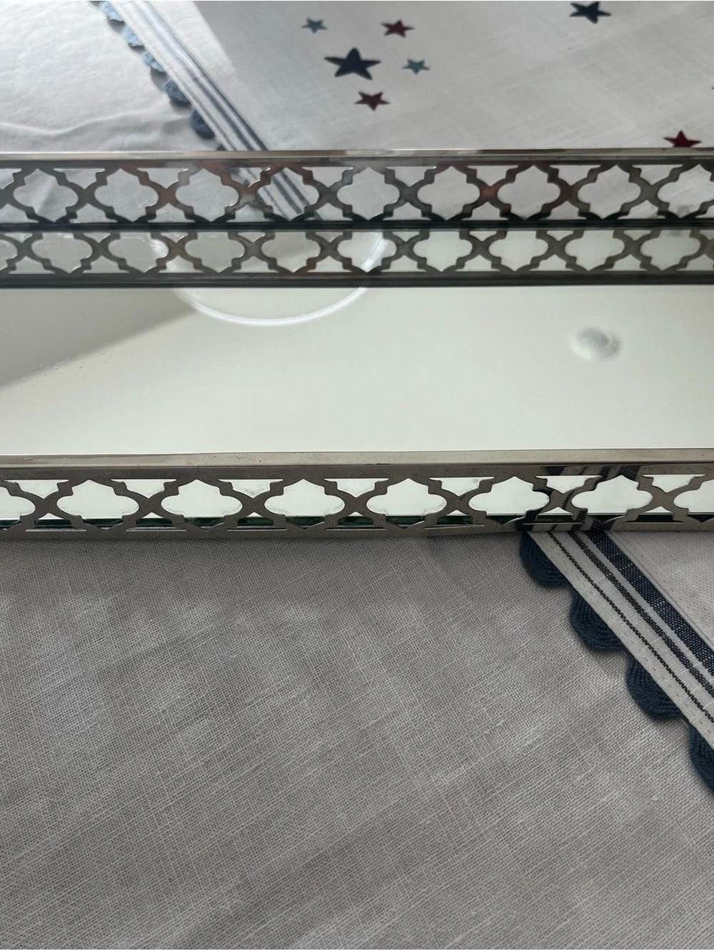 Decorative Mirrored Tray with Silver Lattice Trim